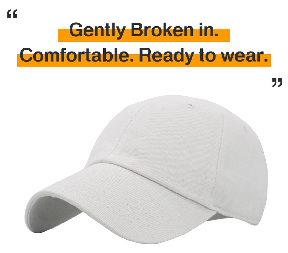 White Low Profile Baseball Caps Front Side View